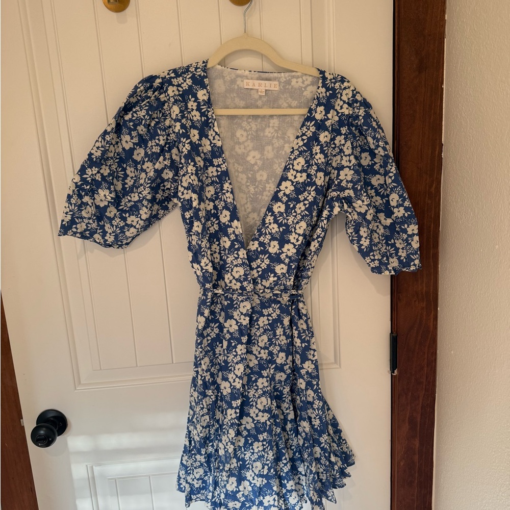 Karlie Blue Floral Wrap Dress